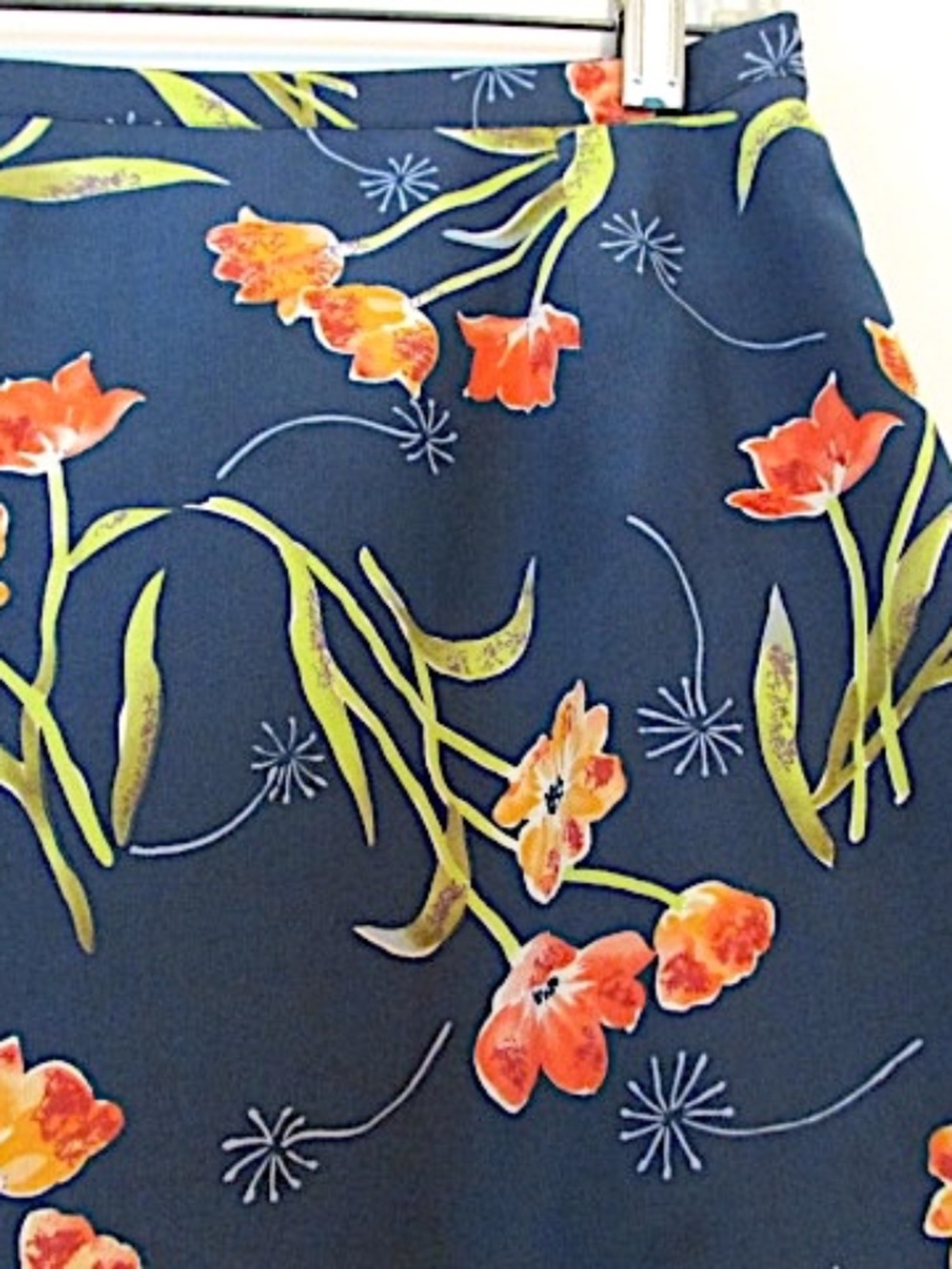 Jennifer Moore Blue Coral Floral Silk A-Line Midi Skirt, Size 10P - Picture 5 of 8
